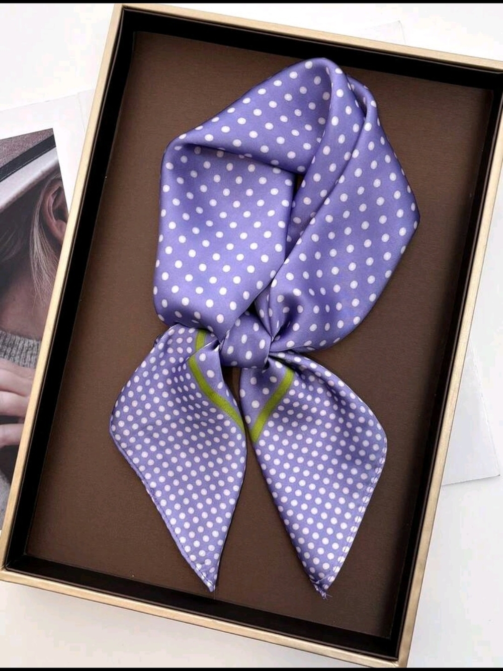 Purple Polka Dot Silk Neck Scarf - 27.5"/27.5"
